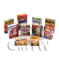 Dolls House Miniature Selection Of 10 Breakfast Cereal Boxes (CB2)