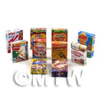 Dolls House Miniature Selection Of 10 Breakfast Cereal Boxes (CB3)