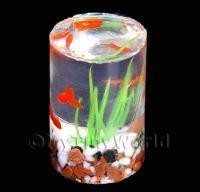 6 Dolls House Miniature Goldfish In a Resin Cylindrical Tank