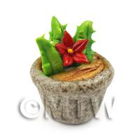 Dolls House Ceramic Cactus With Red Flowers In Stoneware Pot (CCR16)