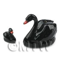 Dolls House Miniature Fine Ceramic Black Swan And Signet