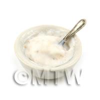 Dolls House Miniature Bowl of Porridge and Metal Spoon