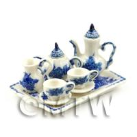 Very Fine 6 Piece Blue And White Dolls House Miniature Coffee Set