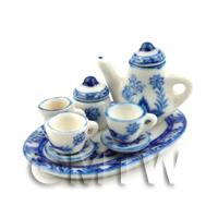 Dolls House Miniature 6 Piece Blue And White Oval Coffee Set