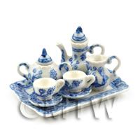 Dolls House Miniature 6 Piece Blue And White Design Fine Coffee Set