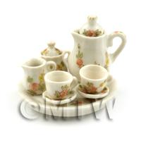 Dolls House Miniature 6 Piece Red, Green And White Coffee Set