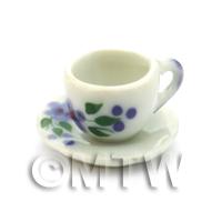 Dolls House Miniature Purple Violet Design Ceramic Teacup and Saucer