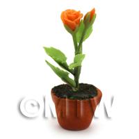 Dolls House Miniature Potted Orange Rose