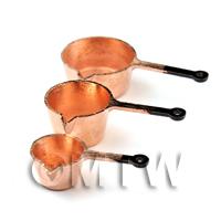 Dolls House Miniature Set of 3 Copper Milk And Sauce Pans