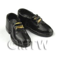 Dolls House Miniature Resin Black And Gold Mens Shoes 