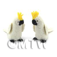 Pair Of Dolls House Miniature Handmade White Cockatoos