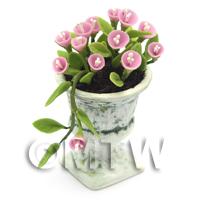 Dolls House Miniature Light Pink Flowers In an Urn