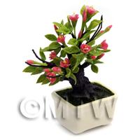 Dolls House Miniature Dark Pink Flower Bonsai Tree