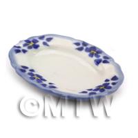 Miniature 41mm x 54mm White Ceramic Plate Decorated with Flower