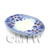 Miniature 23mm x 28mm White Ceramic Plate Decorated with Flower