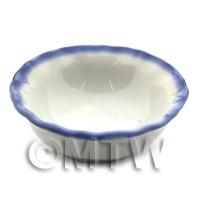 1/12th scale - 42mm Dolls House Miniature White Ceramic Blue Edged Bowl