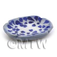 Dolls House Miniature 20mm x 30mm Blue Spotted Scalloped Edged Plate
