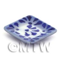 Dolls House Miniature 21mm Blue Spotted Square Plate