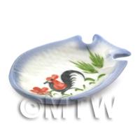 Dolls House Miniature 36mm x 53mm White Ceramic Fish Shaped Cockerel Plate