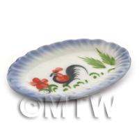 Dolls House Miniature 35mm x 52mm Oval Cockerel Plate