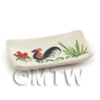 Dolls House Miniature 28mm x 49mm White Ceramic Cockerel Plate