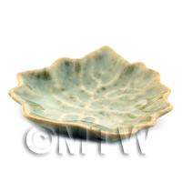 Dolls House Miniature 47mm x 47mm Green Spotted Leaf Shaped Plate
