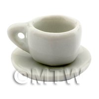 Dolls House Miniature White Glazed Ceramic 7 Sided Cup and Saucer