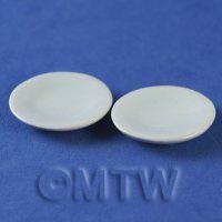 2 Dolls House Miniature White Ceramic 26mm Plates