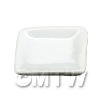 20mm Dolls House Miniature White Glazed Ceramic Square Plate