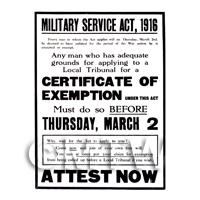 Military Service Act 1916 Attest Now - Miniature Dollshouse WWI Poster
