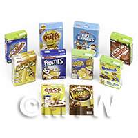 Dolls House Miniature Selection Of 10 Breakfast Cereal Boxes (CB1)