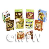 Dolls House Miniature Selection Of 10 Breakfast Cereal Boxes (CB3)