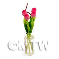 4 Miniature Long Stemmed Light Pink Tulips in a Glass Vase 