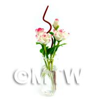 4 Miniature Long Pink And White Roses in a Glass Vase 