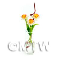 3 Miniature White And Yellow Daffodils in a Glass Vase 