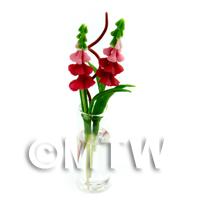 2 Miniature Long Stemmed Red Foxgloves in a Glass Vase 