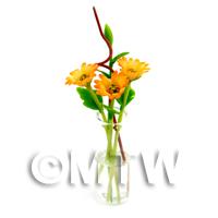 4 Miniature Long Stemmed Orange Flowers in a Glass Vase 