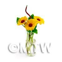3 Miniature Long Stemmed Sunflowers in a Glass Vase 