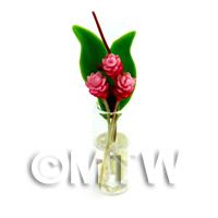 3 Miniature Red And Pink Tropical Flowers in a Glass Vase 