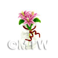 3 Miniature Pink Stargazer Lilies in a Short Glass Vase