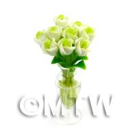 9 Miniature White Roses in a Curved Glass Vase