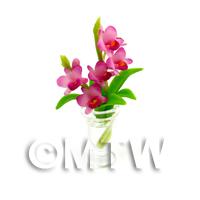 5 Miniature Ladies Slipper Orchids In A Curved Glass Vase 