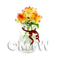 3 Miniature Yellow And Red Roses in a Short Glass Vase 