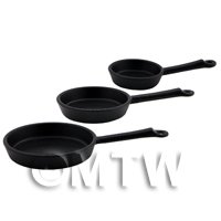 Dolls House Miniature Set of 3 High Quality Black Metal Frying Pans