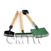 Dolls House Miniature 3 Piece Garden Set Including Spade, Rake And Hoe