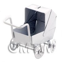 Dolls House Miniature Old Fashioned White Metal Pram