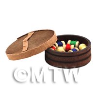 Dolls House Wooden Pot And Lid With 10 Assorted Cotton Reels