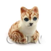 Dolls House Miniature Brown Ceramic Tabby Cat