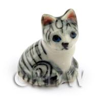Dolls House Miniature Grey Ceramic Tabby Cat