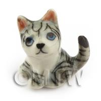 Dolls House Miniature Ceramic Grey Tabby Cat